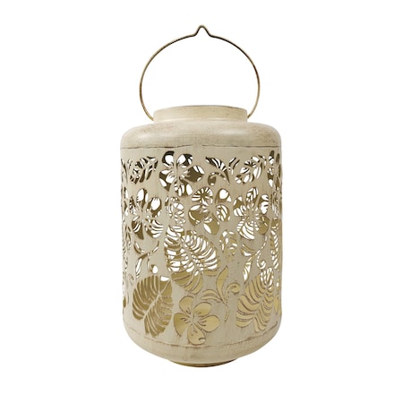 Snow Joe Bliss Outdoors Solar LED Lantern w Tropical Flower Design  Hand Painted Finish BSL-305-WH